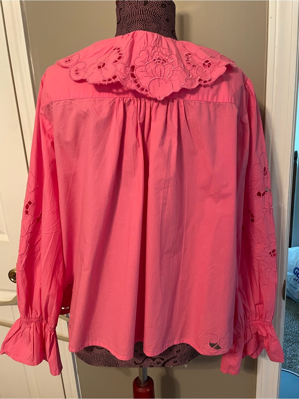 Free People Maisie Boho Pink Cotton Eyelet floral Embroidered Blouse Size M - Picture 6 of 12